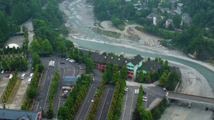 四川成都都江堰虹口漂流航拍风景