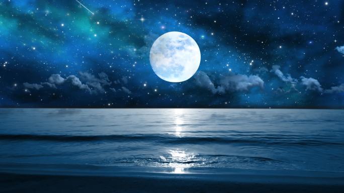 海上升明月大海夜空月亮舞台背景 海洋明月