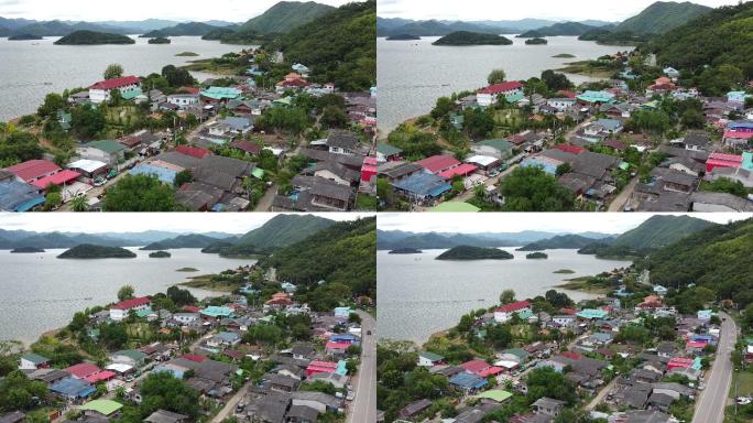 佩查布里小镇（Petchaburi）从上方拍摄到无人机镜头