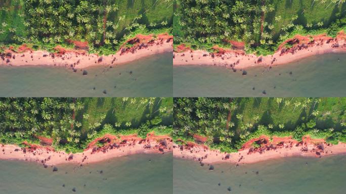 无人机拍摄的赤壁日出场景，泰国普拉查普赫里汗省泰国湾因风浪侵蚀形成的赤壁