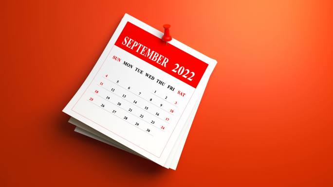 在红色背景上摇摆2022年9月日历。循环视频