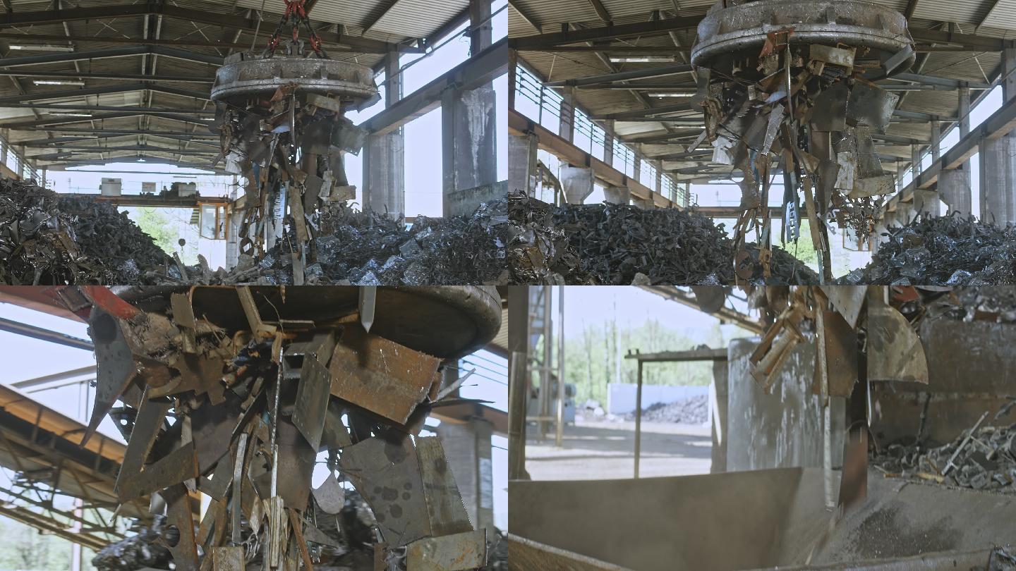 CS废料磁铁在回收设施收集金属，并将其放在碎纸机上
