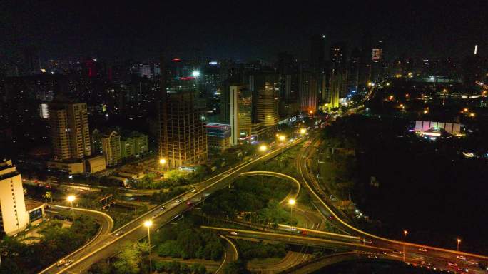 5K航拍海口龙华区滨海立交桥夜景2