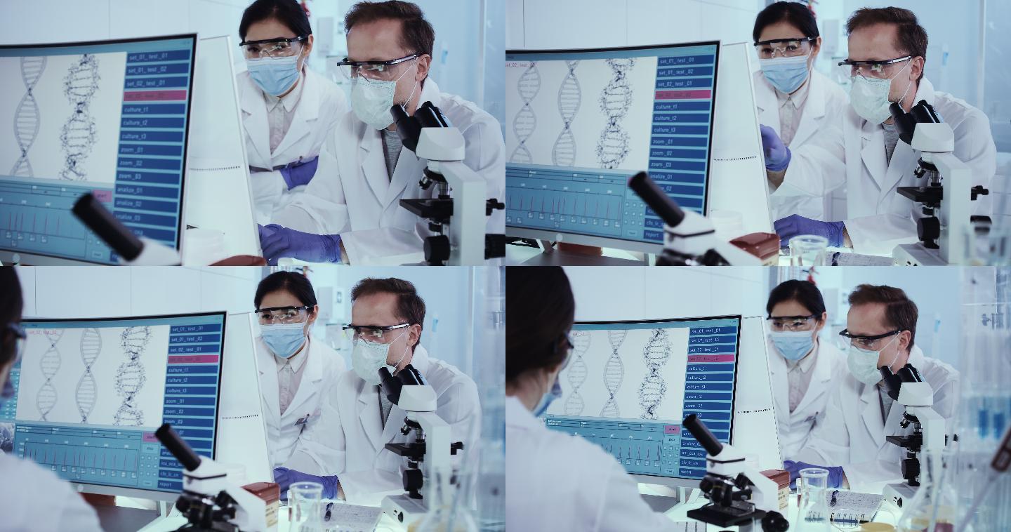 研究DNA突变的亚洲科学家。背景研究伙伴