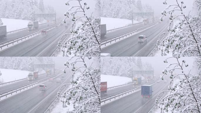 公路上的恶劣天气出行天寒地冻雪地