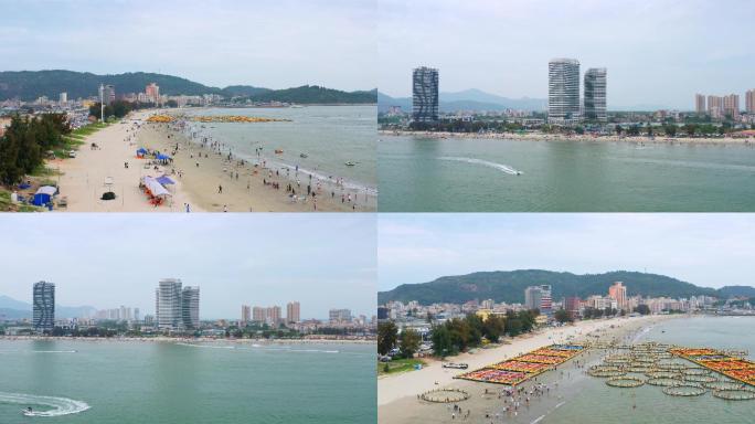 【4K超清】惠州航拍双月湾海边旅游旺季