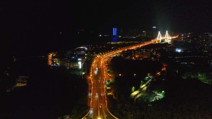 5K航拍海口龙华区滨海立交桥夜景5