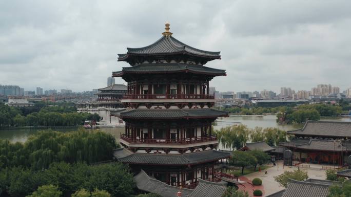 中国西安唐乐园鸟瞰图。