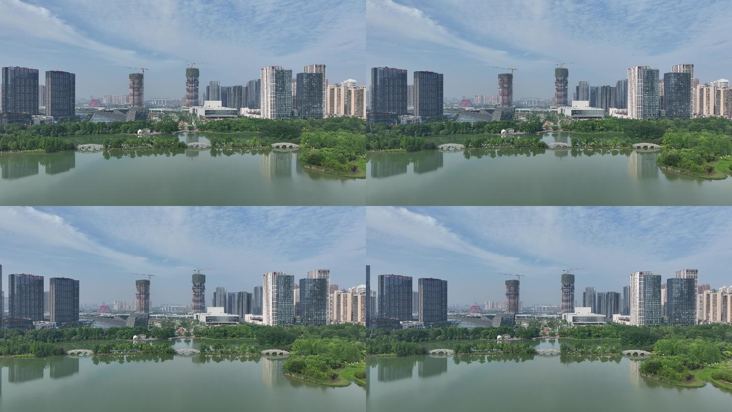 4K正版-航拍赣州城市中央公园建筑群