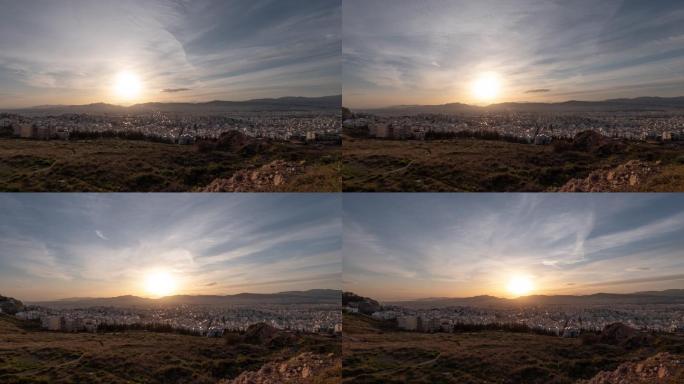 全景timelapse——日落时分，黄昏时分，从城北向上俯瞰雅典全境4K——Psychiko、Cha
