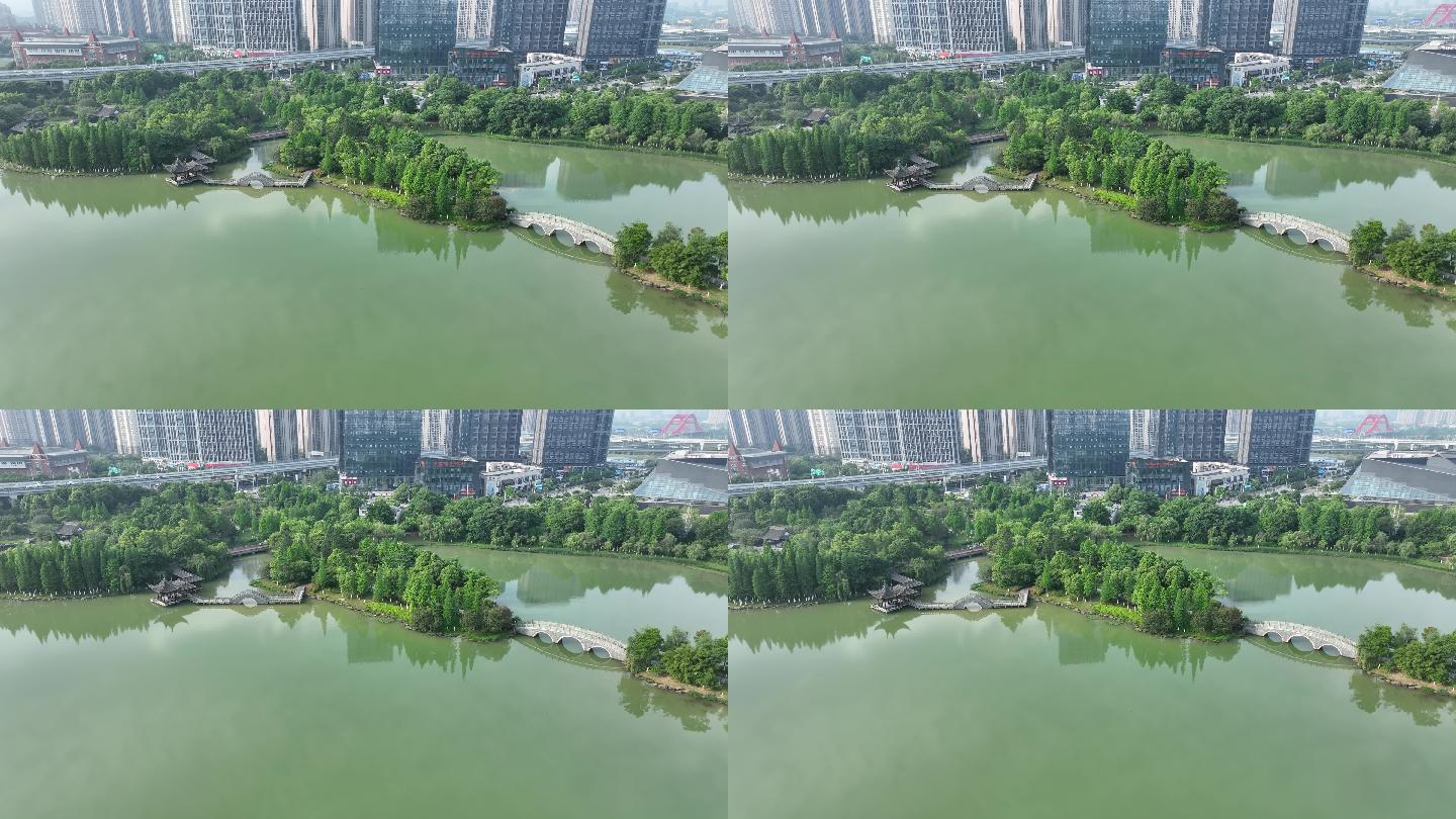 4K正版-航拍赣州城市中央公园拱桥