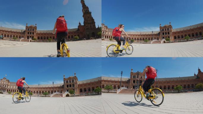西班牙安达卢西亚塞维利亚的POV自行车骑行