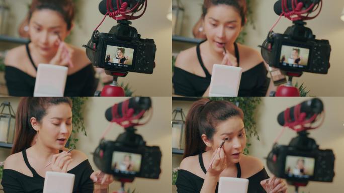 亚洲女性化妆博客记录化妆技巧病毒内容。社交媒体概念