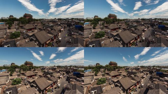 T/L远景哈佐鼓楼和古代传统建筑的高角度视图/中国北京