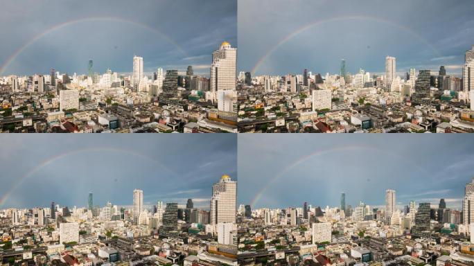 泰国曼谷雨后天空中的彩虹