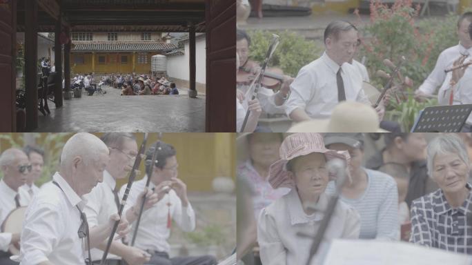 和谐乡村文化生活老人弹唱演奏传统乐器社戏