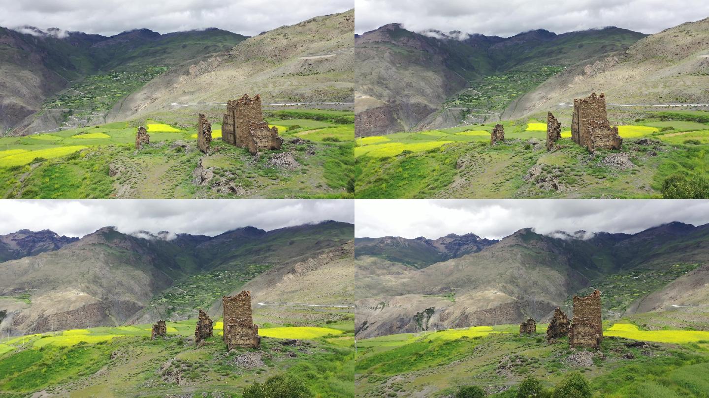 原创西藏山南市措美洛扎县藏式碉楼田园风光