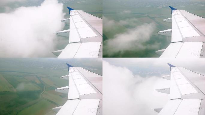 飞过田野和云层坐飞机