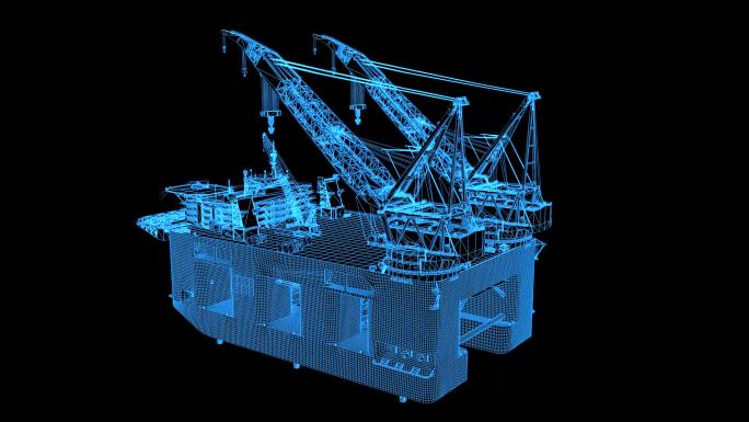 蓝色全息线框科技石油钻机动画带通道