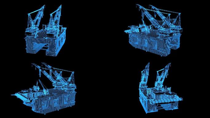 蓝色全息线框科技石油钻机动画带通道