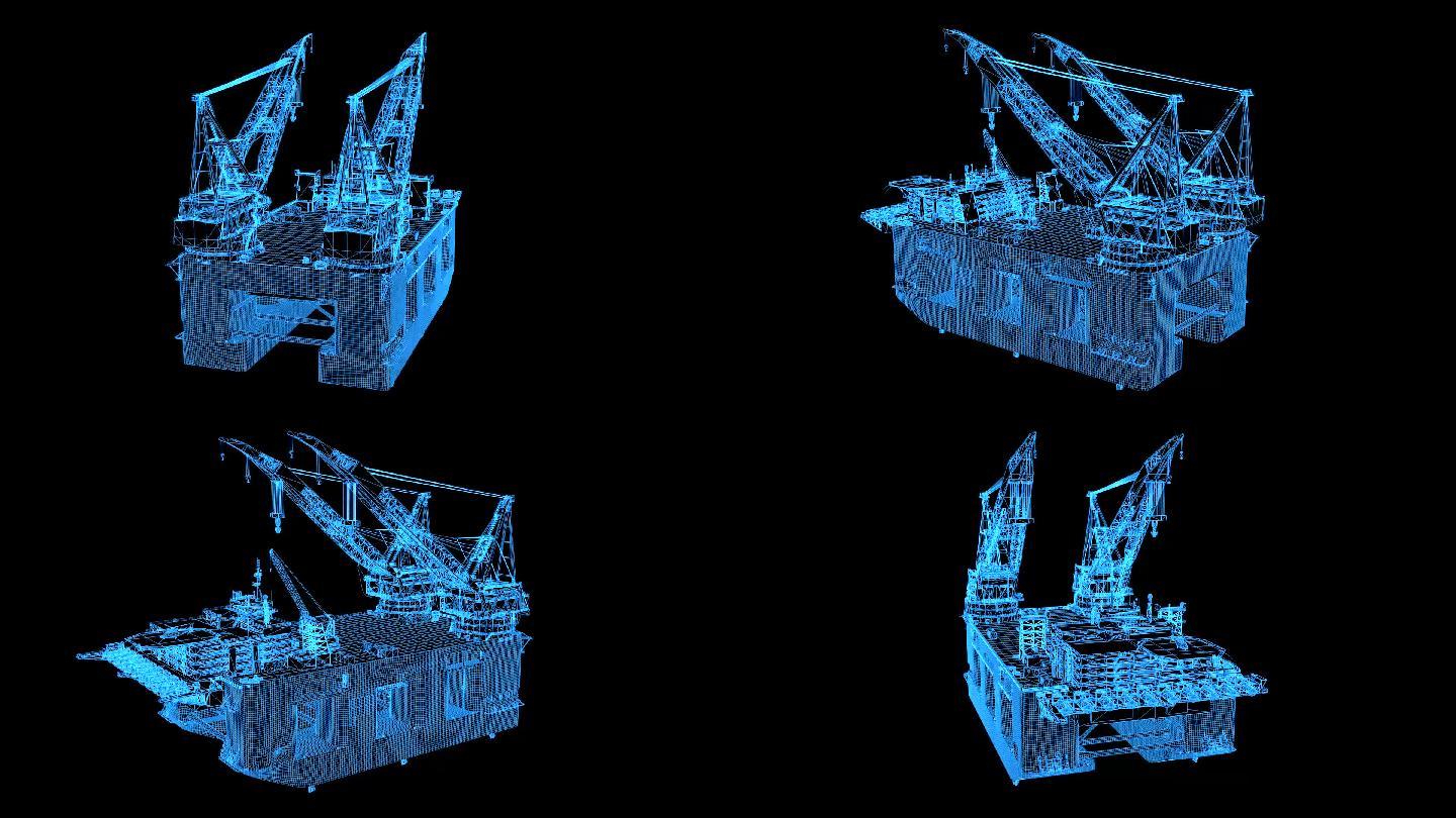 蓝色全息线框科技石油钻机动画带通道