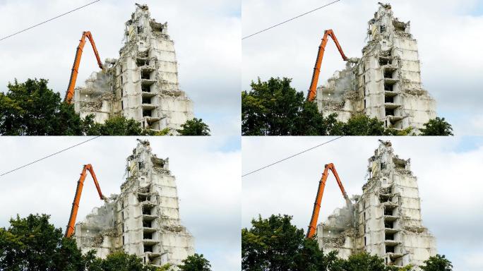 拆除高层建筑破碎锤拆房天空