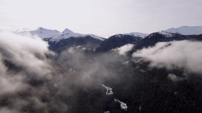 加拿大不列颠哥伦比亚省Whistler Blackcomb滑雪度假村山顶至山顶缆车鸟瞰图