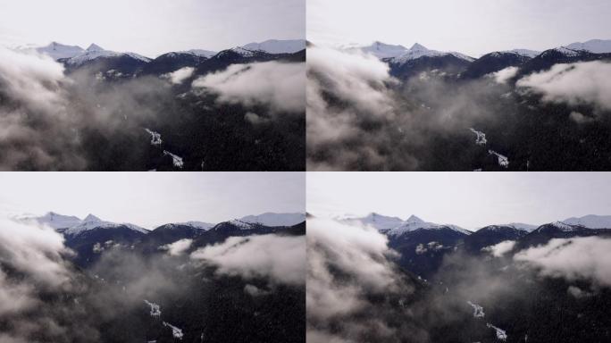 加拿大不列颠哥伦比亚省Whistler Blackcomb滑雪度假村山顶至山顶缆车鸟瞰图