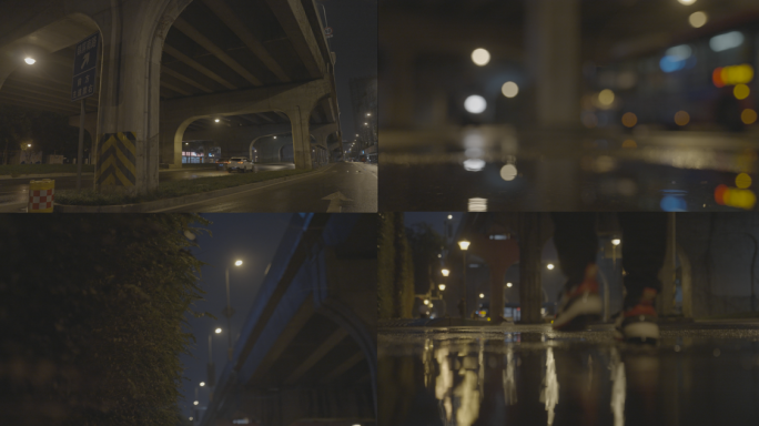4K城市雨中街道写意夜景（万能镜头）