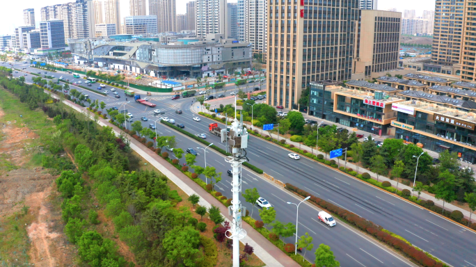 航拍城市交通车流 高新区火炬路