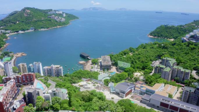 香港著名的斯坦利海滨小镇的无人机视图