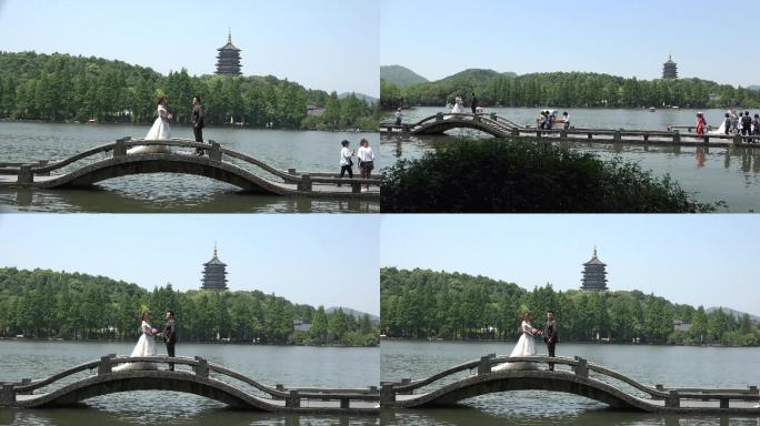 4K杭州西湖长桥公园与恋人