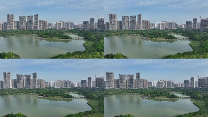 4K正版-航拍赣州城市中央公园拱桥景观