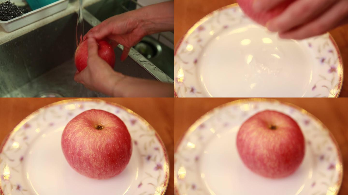【镜头合集】清洗苹果放在盘子里  (3)