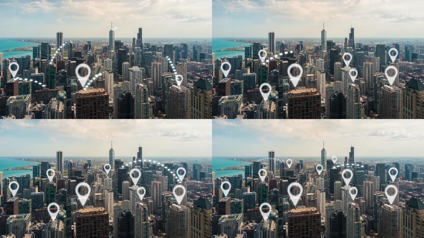 4k分辨率网络连接概念与芝加哥城市景观