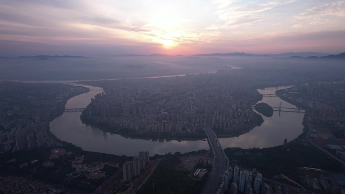 4K正版-航拍赣州城市日出全景
