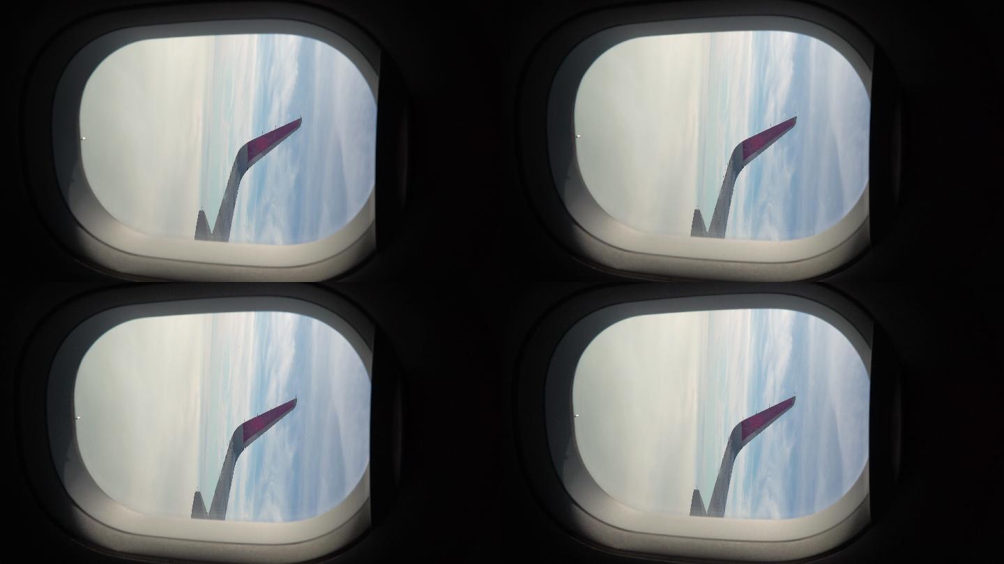 飞机内部视图。4K飞机窗户