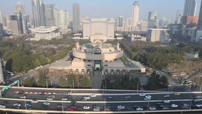 城市上海博物馆航拍