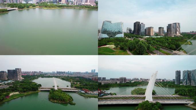 4K航拍郑州郑东新区龙子湖