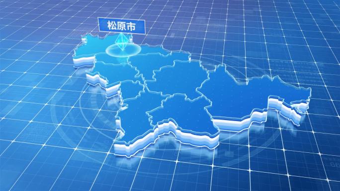 吉林省松原市蓝色科技感定位地图