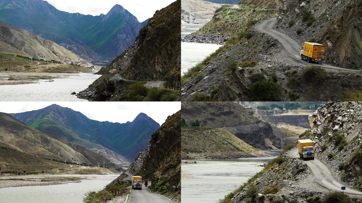 雅鲁藏布江 货车 搬运 西藏旅游