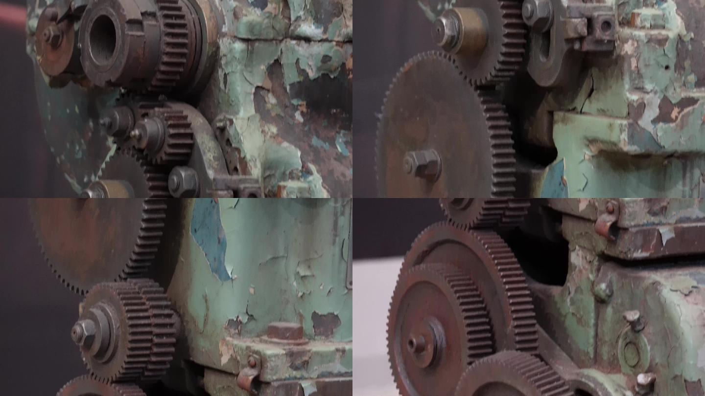 特写老旧机器机械加工车床零件齿轮 (4)