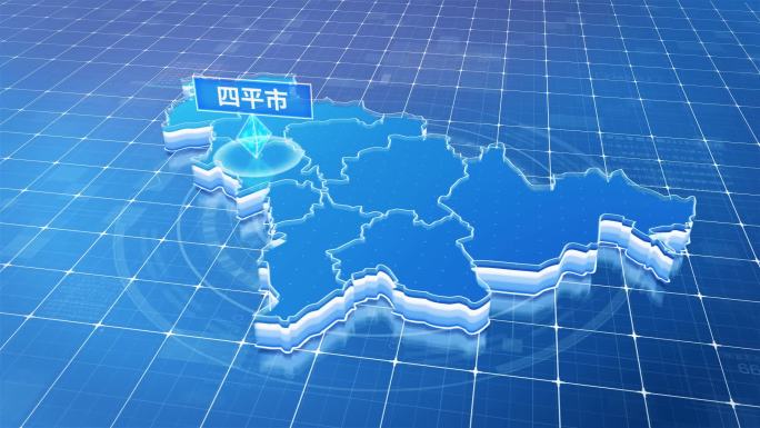 吉林省四平市蓝色科技感定位地图