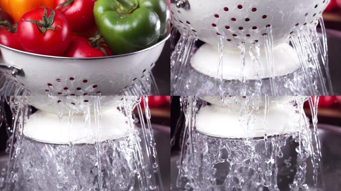 洗西红柿和甜椒超慢动作视频