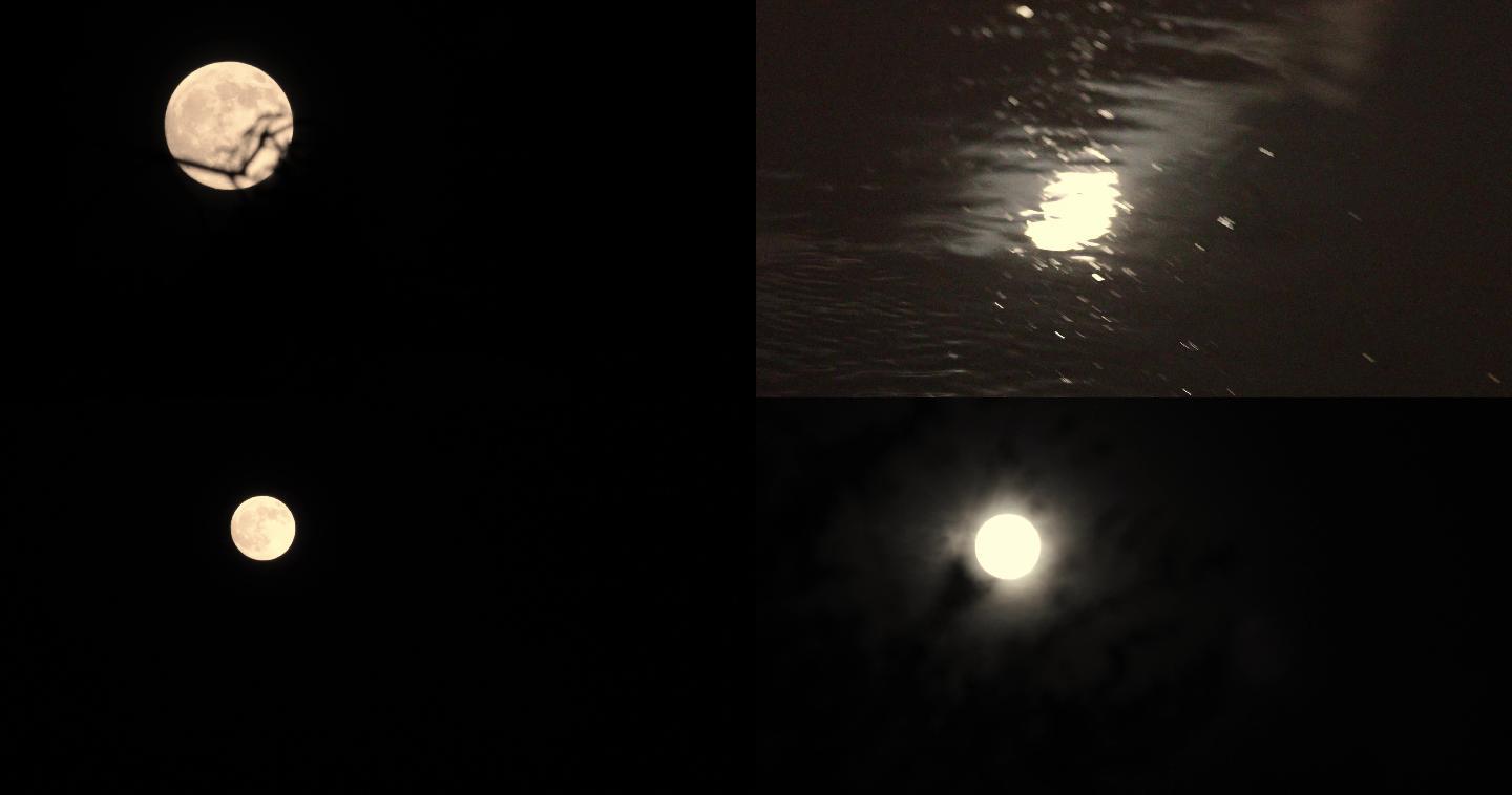 夜晚 月圆 月亮 水中月 实拍