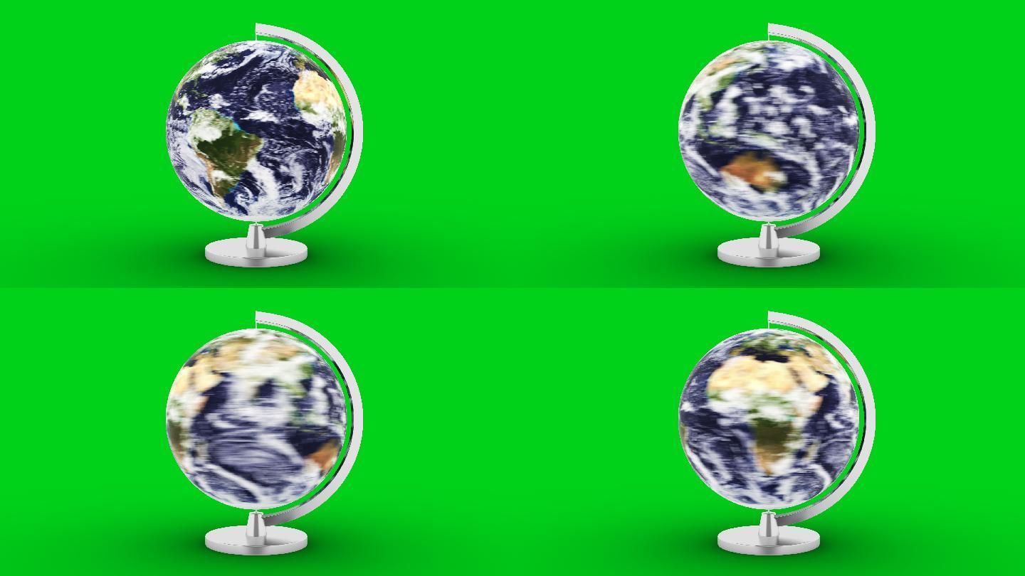 绿色背景下的旋转行星地球