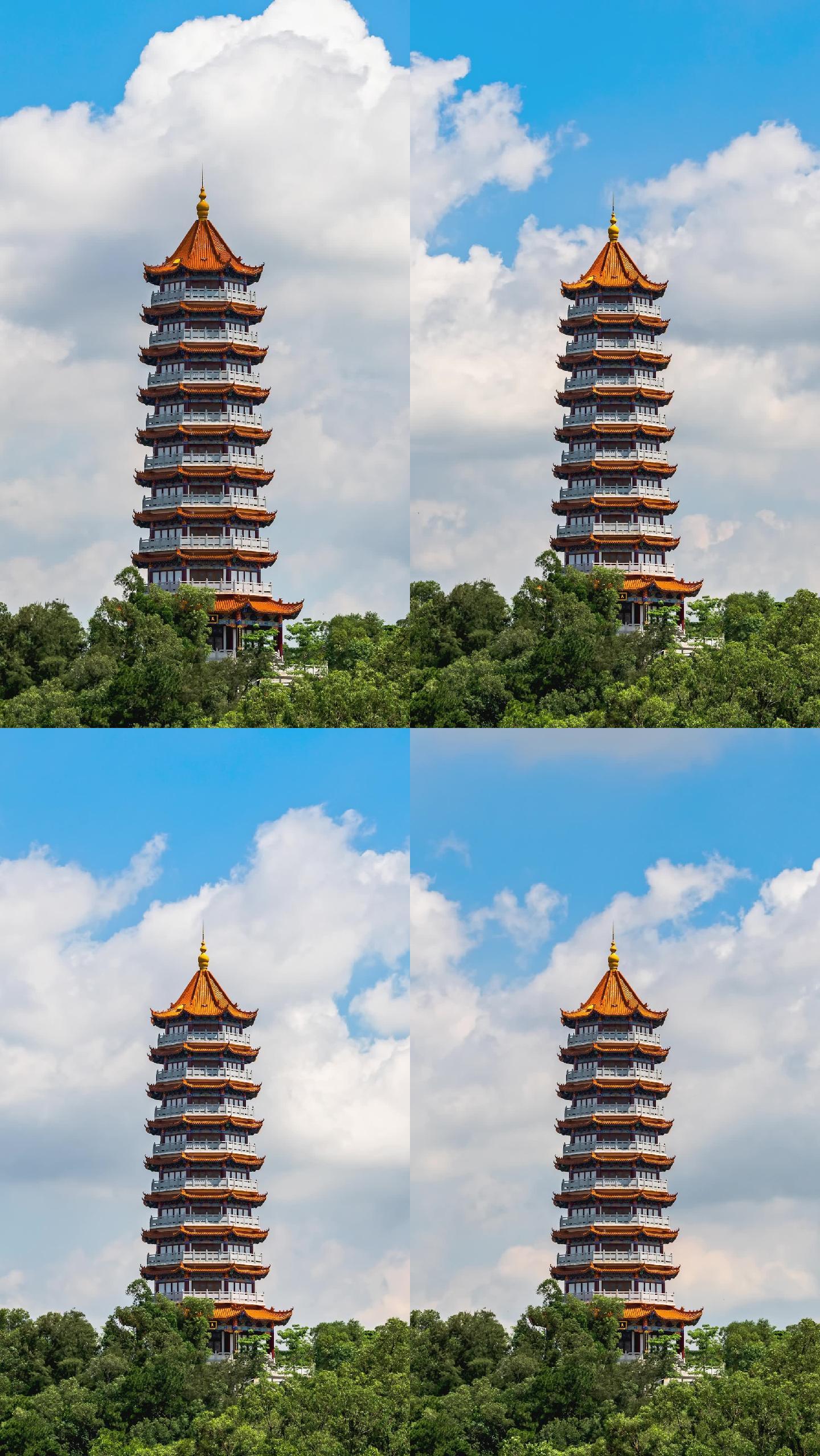 手机竖屏古塔传统建筑蓝天白云延时摄影