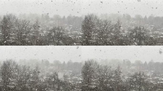 大雪以慢动作席卷城镇