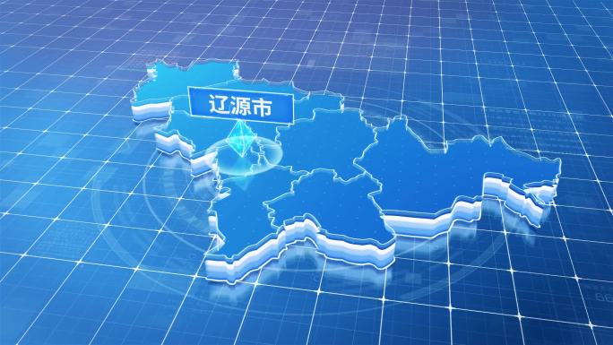 吉林省辽源市蓝色科技感定位地图