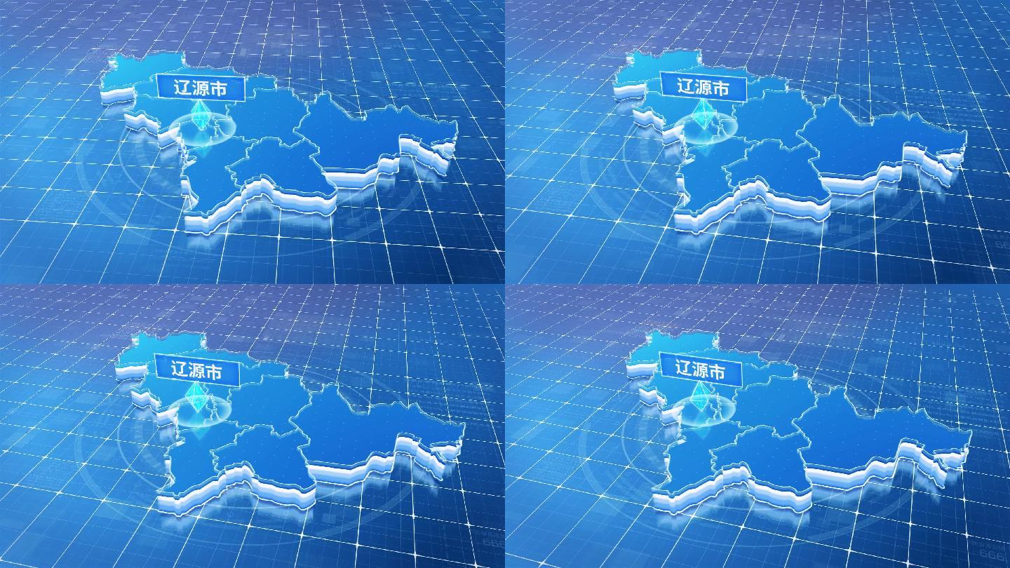 吉林省辽源市蓝色科技感定位地图